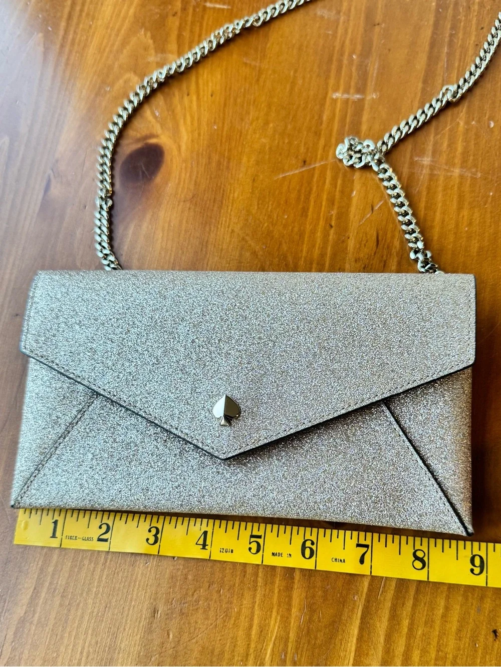 kate spade metallic glitter envelope clutch and card holder in gold